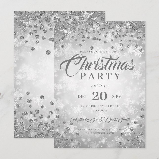 Invitation Soirée de Noël Soirée Diamants d'hiver Parties sci (Devant / Derrière)