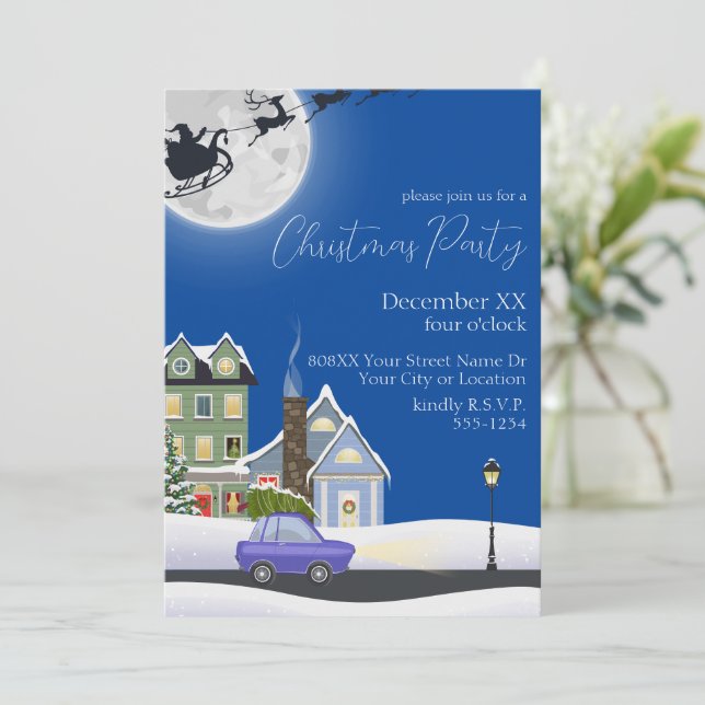 Invitation Soirée de Noël Villageoise Bleue et Cosy (Debout devant)