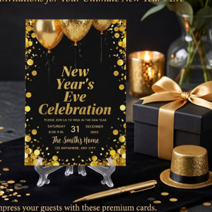 Invitation Soirée de Nouvel An Chic Paillettes dorées Noir