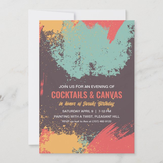 Invitation Soirée de peinture fête d'anniversaire (Devant)
