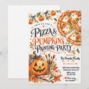 Invitation Soirée de peinture Pizza et Citrouilles Halloween