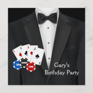 Invitation Soirée de poker d'anniversaire en smoking noir