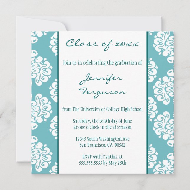 Invitation Soirée de remise de diplômes en aqua damask faire- (Devant)
