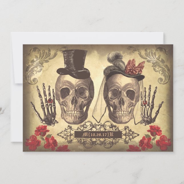 Invitation Soirée de répétition de Skull Couple Day of Dead (Devant)