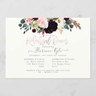 Invitation Soirée de répétition Elégant Blush Burgundy Flower