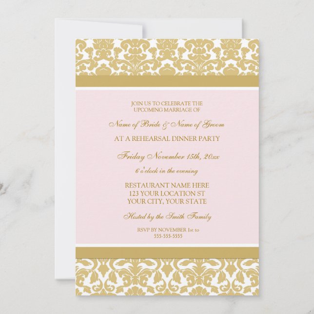 Invitation Soirée de répétition en or rose (Dos)