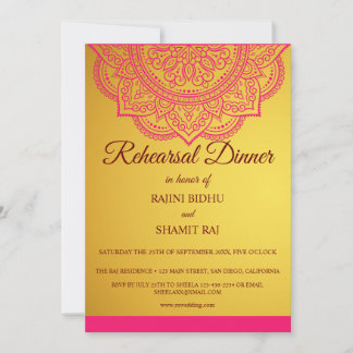 Invitation Soirée de répétition indienne élégante Gold Rose P