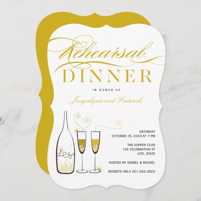 Invitation Soirée de Répétition Mariage Gold Champagne Chic (Devant / Derrière)