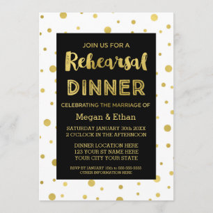 Invitation Soirée de répétition noire Gold Confetti