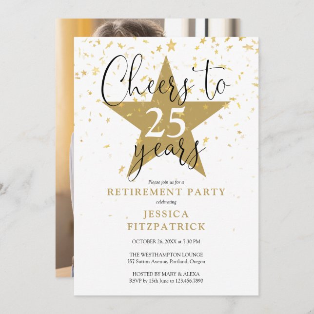 Invitation Soirée De Retraite Photo Des Étoiles D'Or (Devant / Derrière)