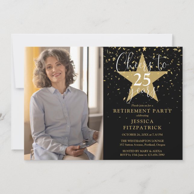 Invitation Soirée De Retraite Photo Des Étoiles D'Or (Devant)