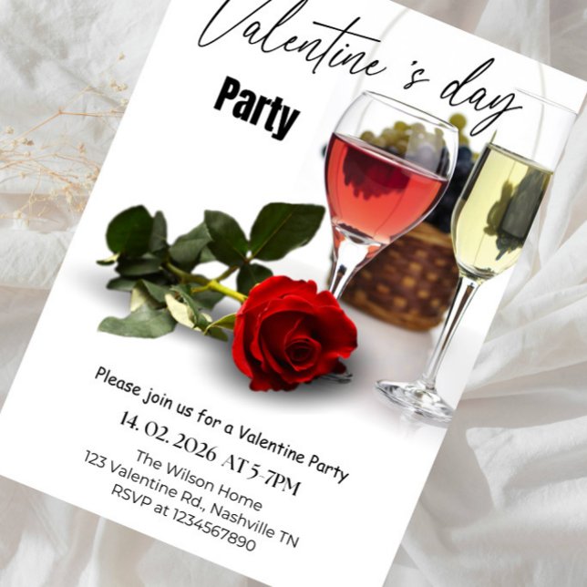 Invitation Soirée de roses rouges romantiques et de vin (Créateur téléchargé)