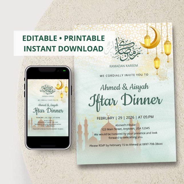 Invitation Soirée de rupture du jeûne à la mosquée Bleu doux  (Créateur téléchargé)