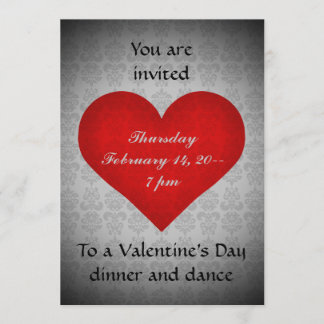 Invitation Soirée de Saint Valentin au coeur rouge 5x7