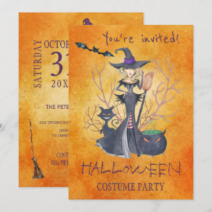 Invitation Soirée de sorcière tendance Halloween aquarelle