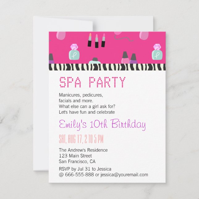 Invitation Soirée de Spa et de détente, Pour Filles (Devant)
