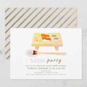 Invitation Soirée de sushi Moderne Blanc Anniversaire