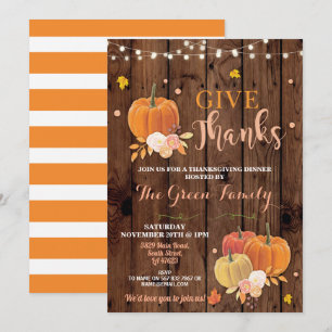 Invitation Soirée de Thanksgiving Citrouille de Bois d'automn