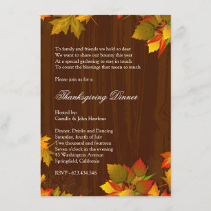 Invitation Soirée de Thanksgiving d'automne