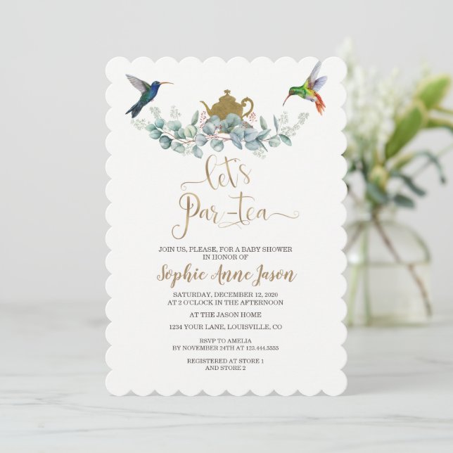 Invitation Soirée de thé Baby shower Eucalyptus (Debout devant)