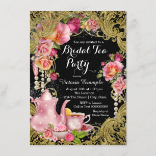 Invitation Soirée de thé de la mariée noire et or