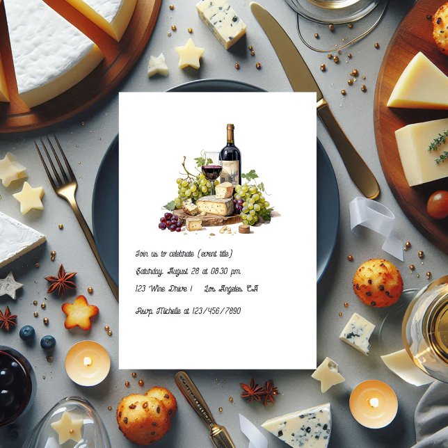 Invitation Soirée dégustation de vin et de fromage (Elegant Wine and Cheese Tasting Party Invitation)