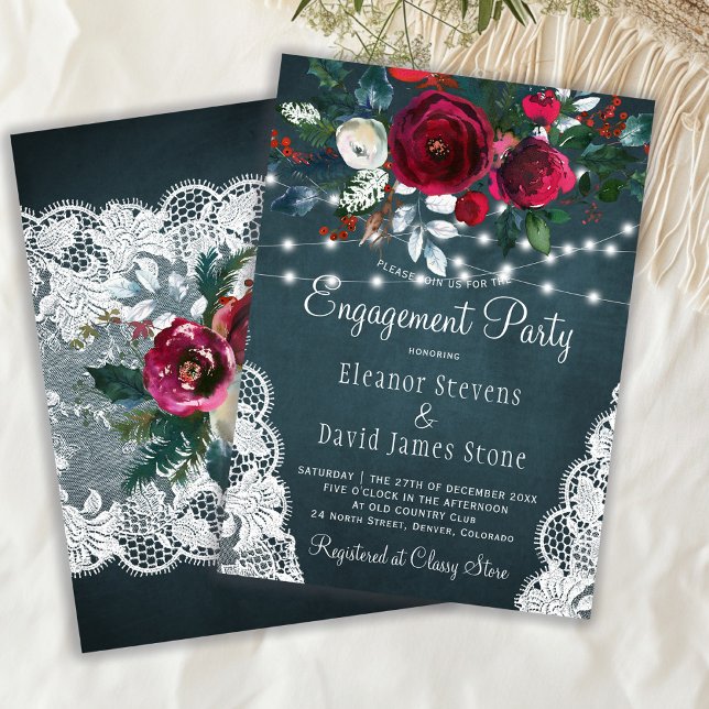 Invitation Soirée d'engagement rustique florale d'hiver éléga (Créateur téléchargé)