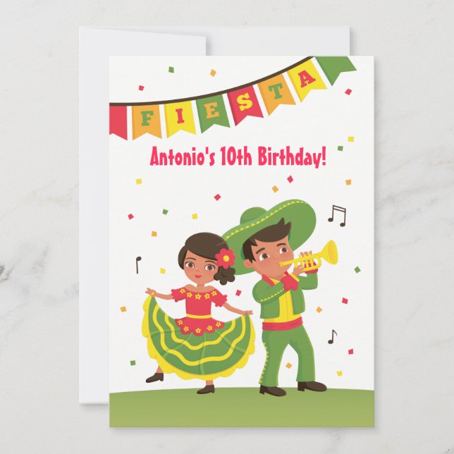 Invitation Soirée des Anniversaires de enfants latino-mexicai (Devant)