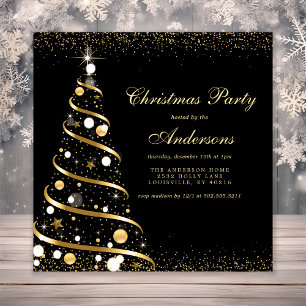 Invitation Soirée des arbres de Noël Elégante Black Sparkle