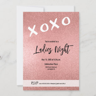 Invitation Soirée des Dames XOXO rose pailleté or rose person