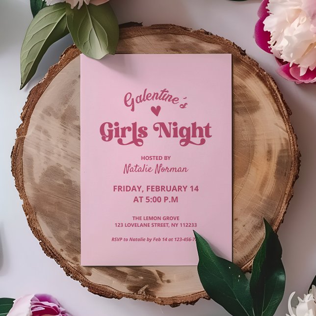 Invitation Soirée des filles de la Saint-Galentin rose (galentines girls night cute pink party invitation)