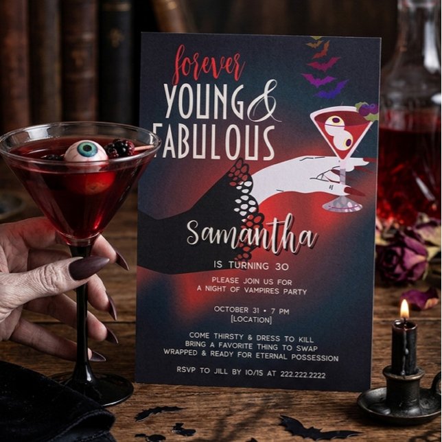 Invitation Soirée des Vampires Fête d'anniversaire Halloween (Gothic-inspired Forever Young & Fabulous Halloween Birthday Boozy Creepy Gift Exchange Party)