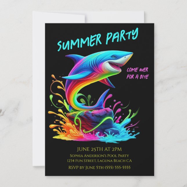 Invitation Soirée d'été - Splash de requin coloré (Devant)
