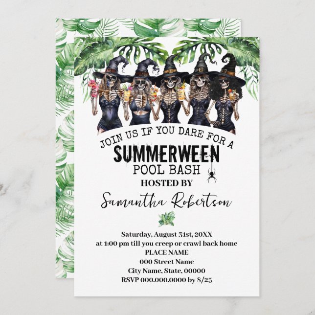 Invitation Soirée d'été Witches Girls Pool Bash (Devant / Derrière)