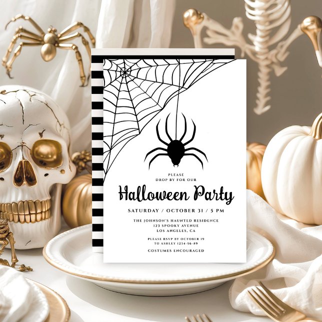 Invitation Soirée d'Halloween à l'araignée noire (Cute Black Spider Halloween Party Invitation)
