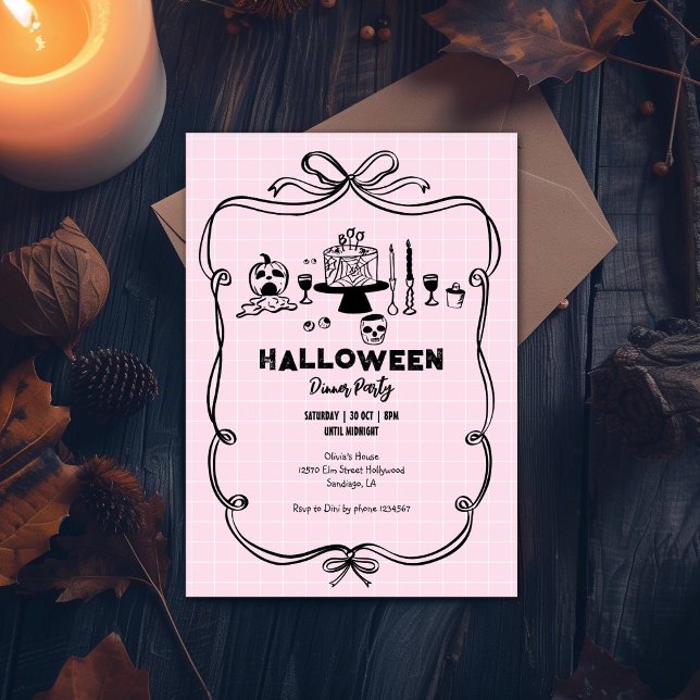 Invitation Soirée d'Halloween à main rose (Créateur téléchargé)