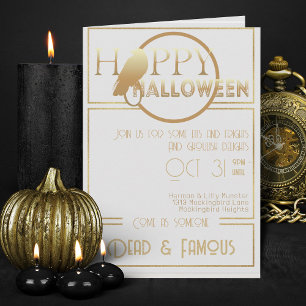 Invitation Soirée d'Halloween Adulte Elégante Or Blanc Modern
