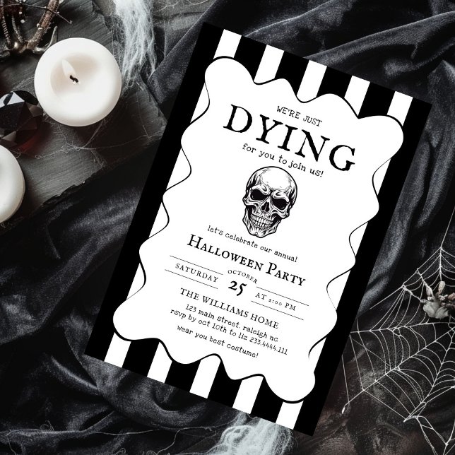 Invitation Soirée d'Halloween adulte moderne noir et blanc (Créateur téléchargé)