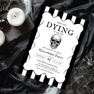 Invitation Soirée d'Halloween adulte moderne noir et blanc