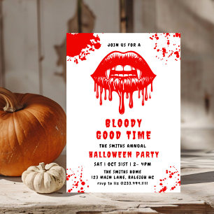 Invitation Soirée d'Halloween avec des lèvres de vampire sèch