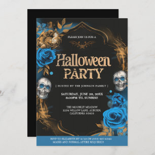 Invitation Soirée d'Halloween Bleu & Or