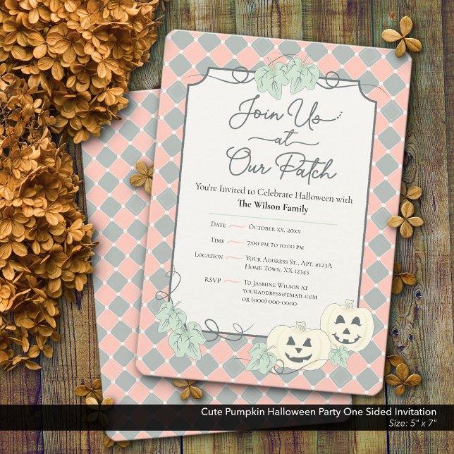 Invitation Soirée d'Halloween Citrouille sur un côté (Cute Country Pumpkin Halloween Party Invitation–One Sided Design)