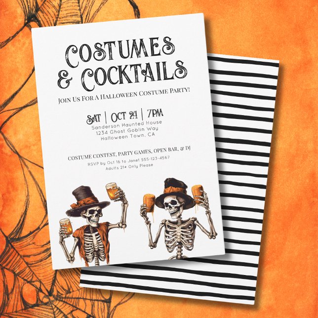 Invitation Soirée d'Halloween : Cocktails et Costumes (Cocktails And Costumes Halloween Party Invitation)