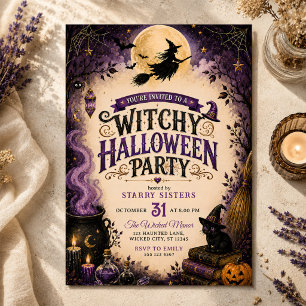 Invitation Soirée d'Halloween d'adolescente sorcière effrayan