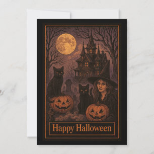 Invitation Soirée d'Halloween dans une maison hantée de sorci