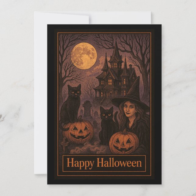 Invitation Soirée d'Halloween dans une maison hantée de sorci (Devant)