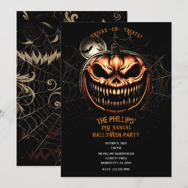 Invitation Soirée d'Halloween de la Citrouille Sinistre Jack- (Devant / Derrière)