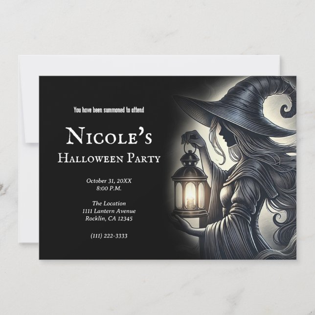 Invitation Soirée d'Halloween de la Sorcière Lanterne  (Devant)