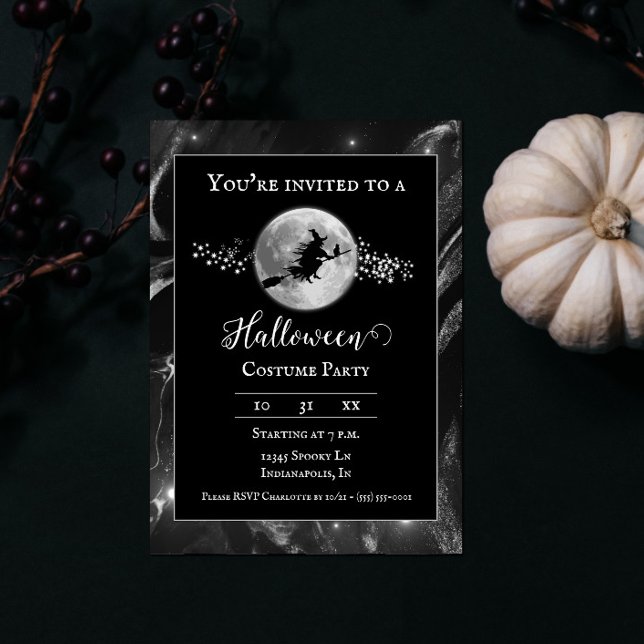 Invitation Soirée d'Halloween de la sorcière noire (Black Witch Silhouette Halloween Party Invite)