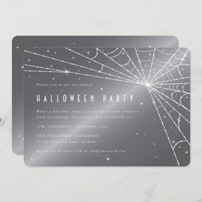 Invitation Soirée d'Halloween de l'araignée de diamant gris a (Devant / Derrière)